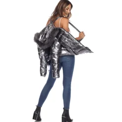 Women's Metallic Puffer Coat with Hoodie