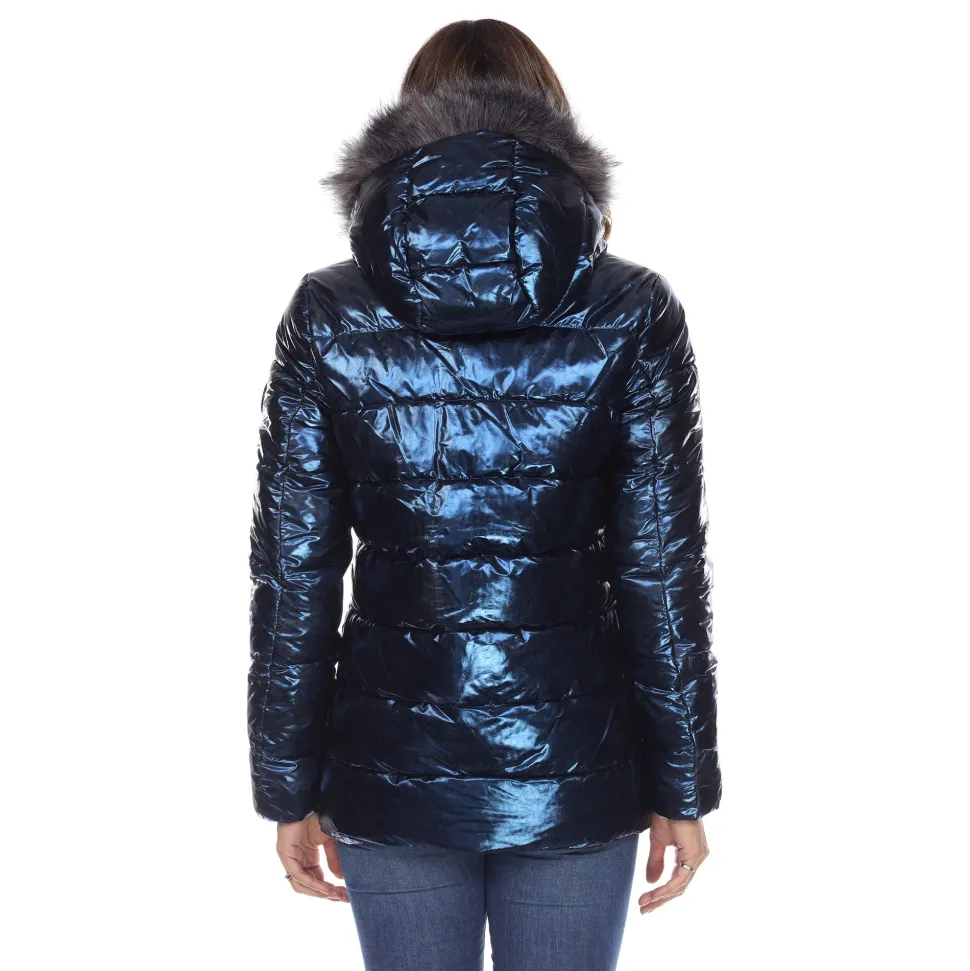 Women's Metallic Puffer Coat with Hoodie