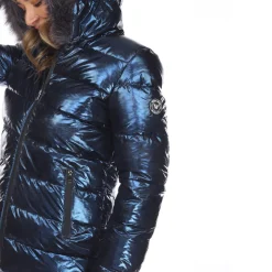 Women's Metallic Puffer Coat with Hoodie