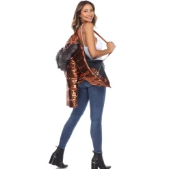 Women's Metallic Puffer Coat with Hoodie