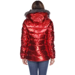 Women's Metallic Puffer Coat with Hoodie