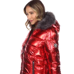 Women's Metallic Puffer Coat with Hoodie