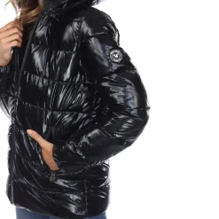 Women's Metallic Puffer Coat with Hoodie