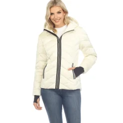 Women's Midweight Quilted Contrast With Thumbholes Hooded Jacket
