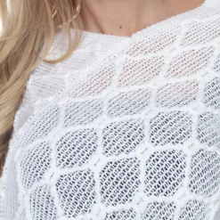 Women's Open Knit Fringe Poncho -White