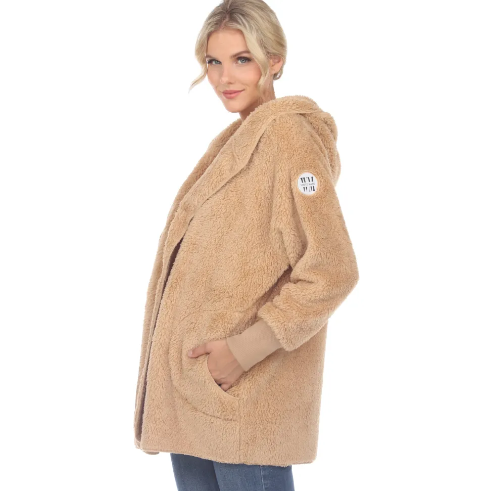 Women's Plush Hooded Cardigan with Pockets
