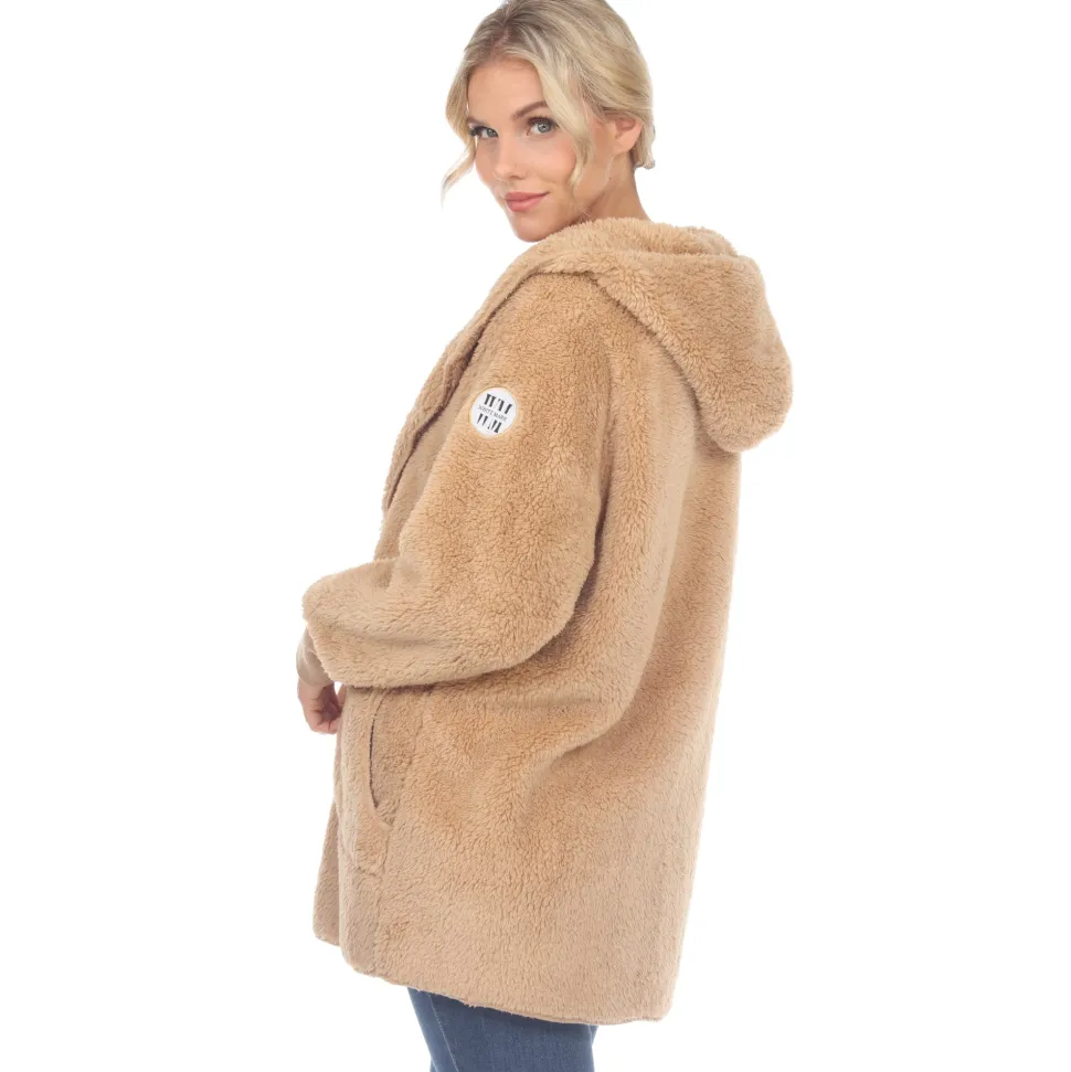Women's Plush Hooded Cardigan with Pockets