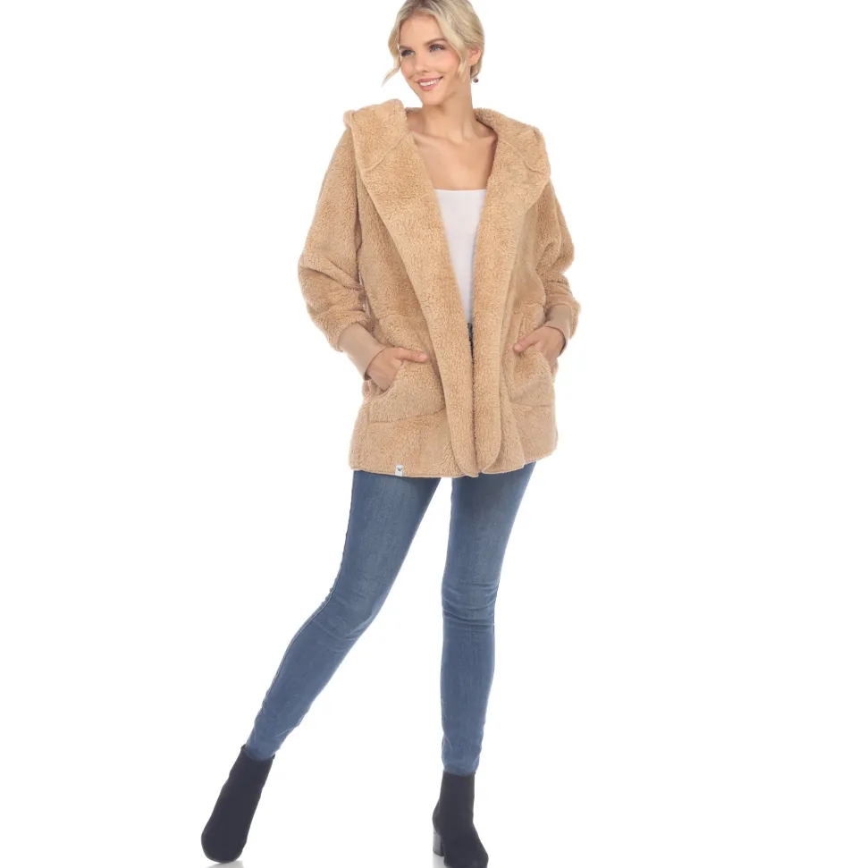Women's Plush Hooded Cardigan with Pockets