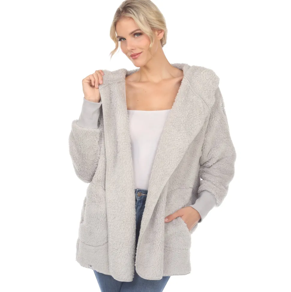 Women's Plush Hooded Cardigan with Pockets