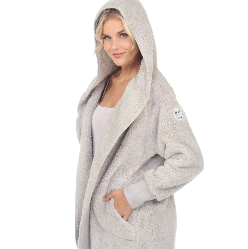 Women's Plush Hooded Cardigan with Pockets