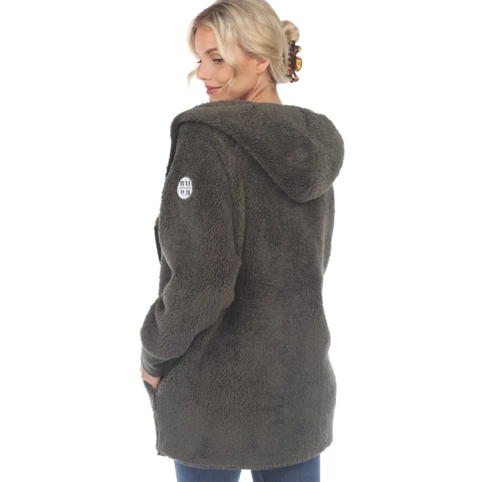 Women's Plush Hooded Cardigan with Pockets