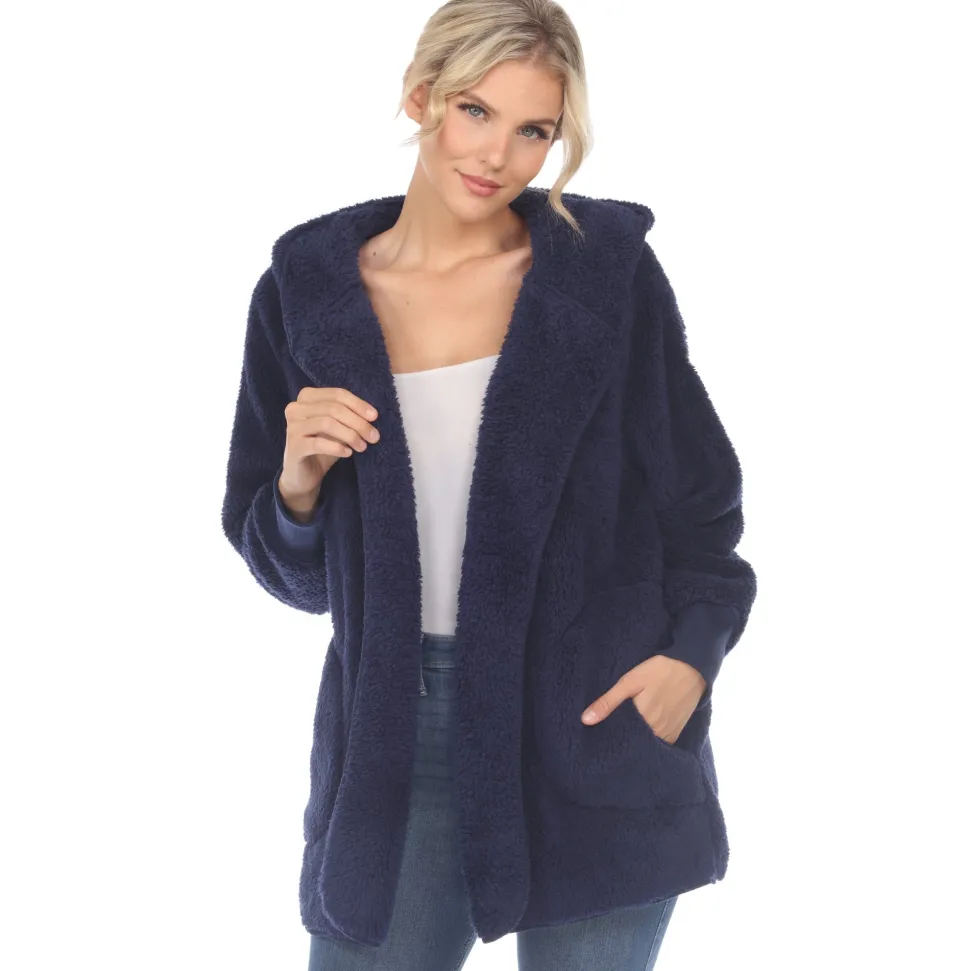 Women's Plush Hooded Cardigan with Pockets