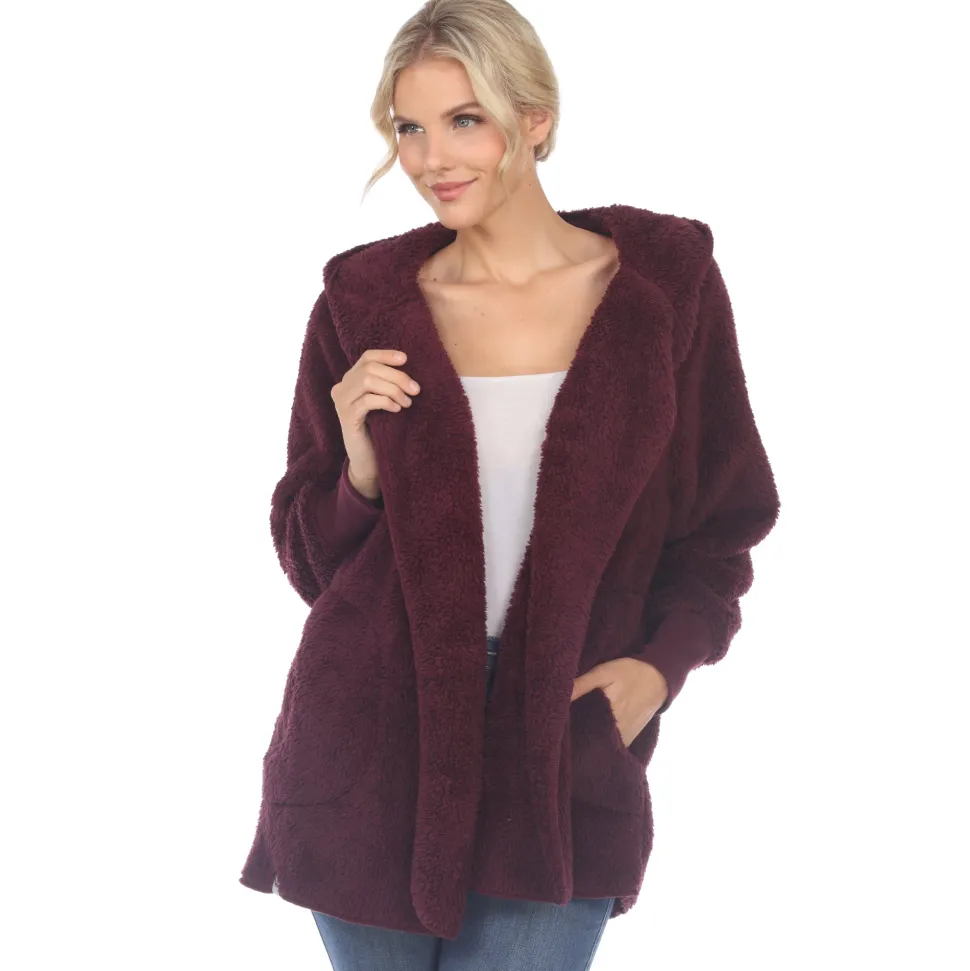 Women's Plush Hooded Cardigan with Pockets