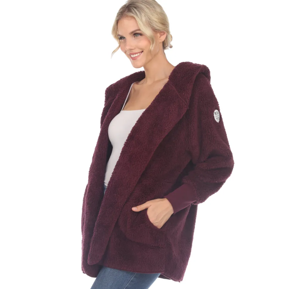Women's Plush Hooded Cardigan with Pockets
