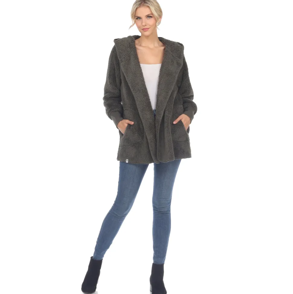Women's Plush Hooded Cardigan with Pockets