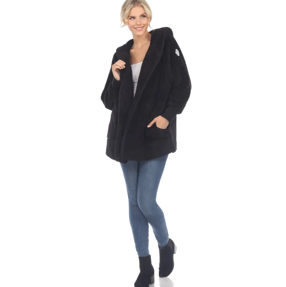 Women's Plush Hooded Cardigan with Pockets