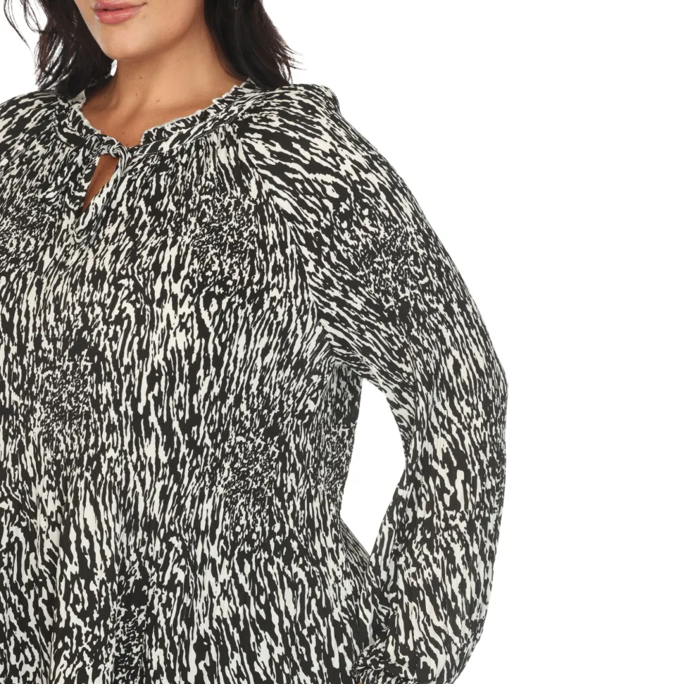 Women's Printed Peasant Blouse - Plus