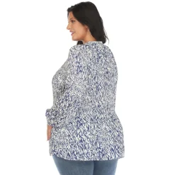 Women's Printed Peasant Blouse - Plus