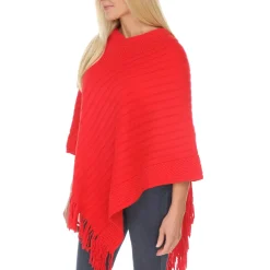Women's Pullover Knit Poncho with Tassel Trim