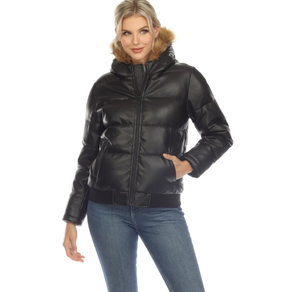 Women's Removable Fur Hoodie Bomber Leather Jacket