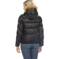 Women's Removable Fur Hoodie Bomber Leather Jacket
