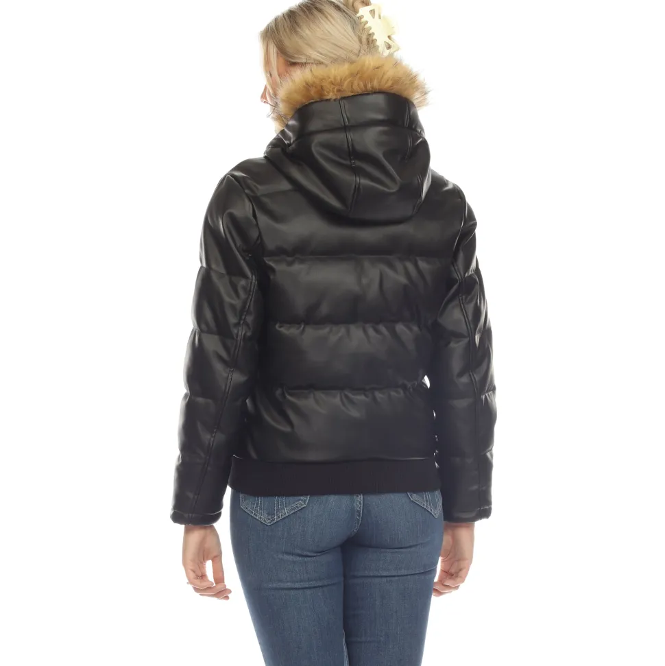 Women's Removable Fur Hoodie Bomber Leather Jacket