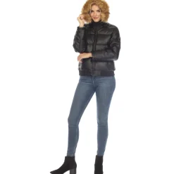 Women's Removable Fur Hoodie Bomber Leather Jacket