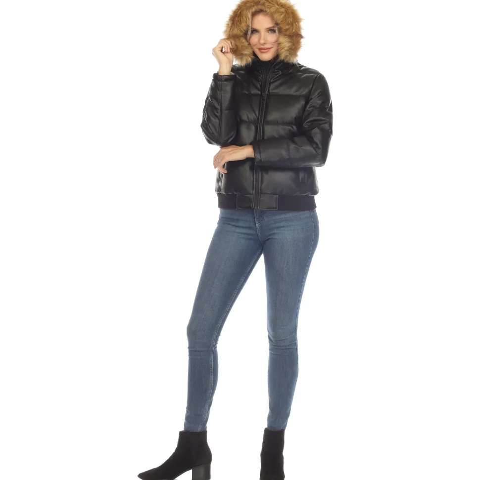 Women's Removable Fur Hoodie Bomber Leather Jacket