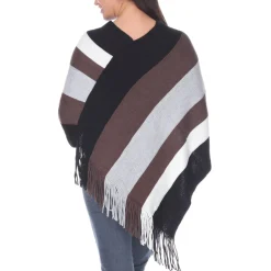 Women's Striped Knit Fringe Poncho